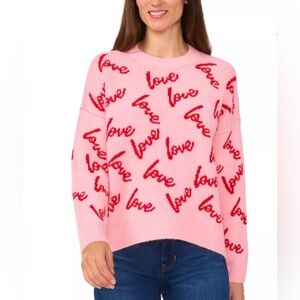 Cece LOVE sweater Pink with Red love lettering size small